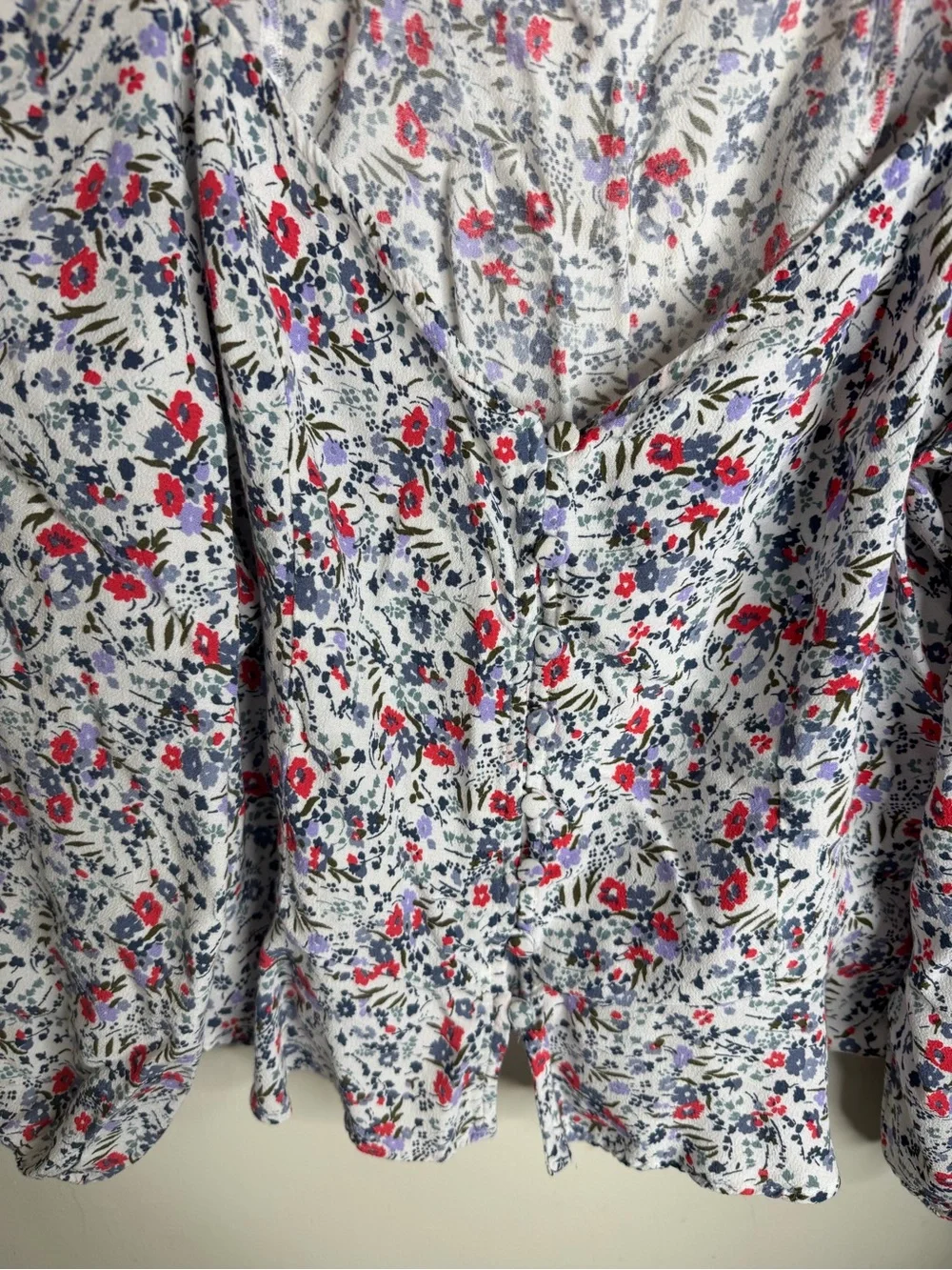 Abercrombie & Fitch White Floral Puff Sleeve Blouse